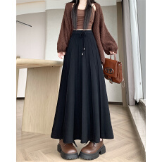 批发针织半身裙女<b class='q'>秋</b>冬2025新款垂感高腰抽绳显瘦裙子洋气百褶a字裙子