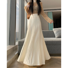 批发针织半身裙女秋冬宽松垂感显瘦a字百褶裙复古韩版半裙