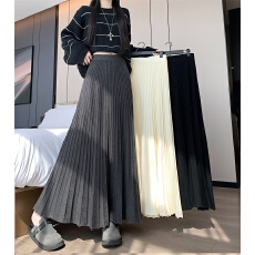 批发2025<b class='q'>新款</b>小个子高腰显瘦中长款a字伞裙长裙针织百褶<b class='q'>半身裙</b>女秋冬