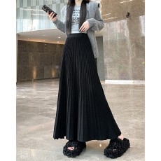 批发2025新款小个子高腰显瘦中<b class='q'>长款</b>a字伞裙长裙针织百褶半身裙女秋冬