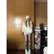 批发实拍实价~设计感连帽毛衣外套针织短裤<b class='q'>套装</b>