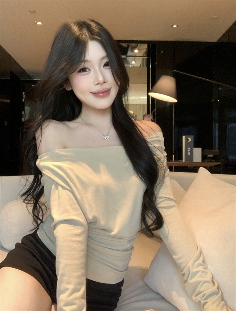 실사 정가 디자인 센스 다양한 착용 법 비스듬한 어깨 허리 수축 몸매 가꾸기 긴팔 인사이드 잡아라. 의류 외출용