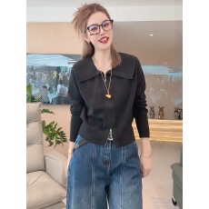 批发早秋拉链翻领薄款长袖针织衫女2025新款春秋<b class='q'>开衫</b>外套洋气百搭上衣
