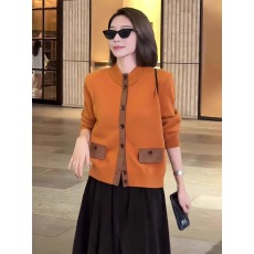 批发撞色拼接圆领排扣<b class='q'>针织衫</b>开衫女2025新款秋季毛衣外套慵懒风上衣女