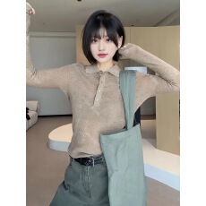 批发老钱风翻领针织衫女2025秋季新款时尚洋气独特绝美内搭可外穿上衣