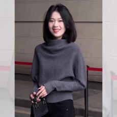 批发慵懒风半高领蝙蝠袖针织衫女2025新款<b class='q'>春</b>秋季显瘦百搭灰色毛衣上衣