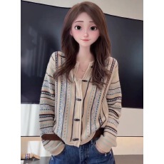 批发费尔岛高领<b class='q'>开衫</b><b class='q'>毛衣</b>外套<b class='q'>女</b>2025新款冬季慵懒风加厚宽松针织衫上衣