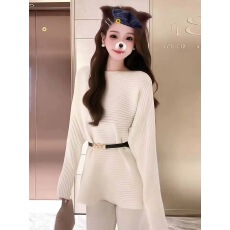 批发法式温柔风圆领收腰长袖针织衫女2025秋冬新款小个子绝美显瘦毛衣