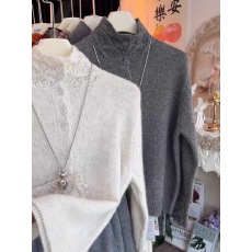 批发米白色钩花刺绣<b class='q'>长袖</b>针织开衫女秋冬2025新款韩系立领内搭洋气上衣