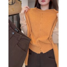 批发韩系温柔风圆领长袖针织开衫女2025秋冬新款修身显瘦毛衣外套上衣