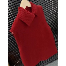 批发时尚红色翻领无袖坎肩针织马甲女2025秋季<b class='q'>新款</b>高级感简约叠穿毛衣