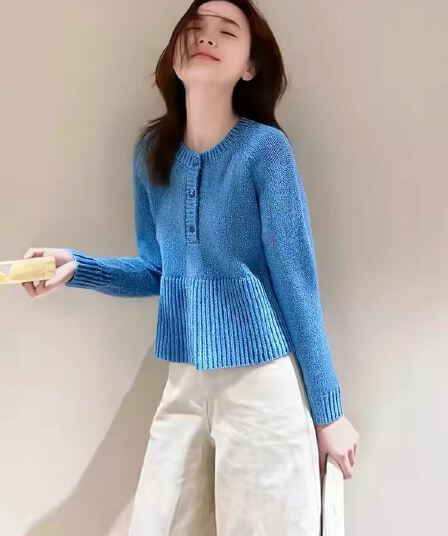 작은 키 한 부서 파란색 반 개방 칼라 스웨터 여자 가을 겨울 레이스 밑단 인사이드 가져 가라. 만나는 두꺼운 니트 스웨터 맨위