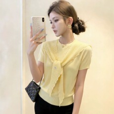 批发小众气质设计感披肩短袖针织衫女2026新款夏季收腰显瘦巨好看上衣