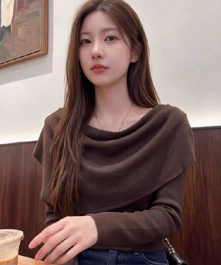 커피 색상 흔들다 칼라 숄 긴팔 니트 스웨터 두 조각 여성 세트 가을 고유 한 아름다운 자이언트 잘 생긴 아름다운 몸매 가꾸기 맨위