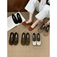 法式复古蝴蝶结绒面芭蕾鞋女单鞋2025秋季新款浅口晚晚风软底瓢鞋