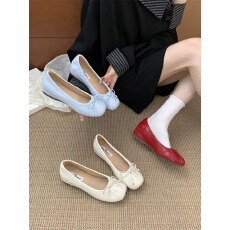 批发内增高4cm蝴蝶结芭蕾鞋女单鞋2025<b class='q'>夏</b>季新款浅口褶皱软底银色瓢鞋