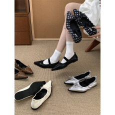 批发法式小众尖头褶皱蝴蝶结芭蕾鞋2025新款仙女单鞋晚晚风圆点奶奶鞋