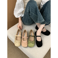 批发韩版芭蕾舞方头浅口仙女配裙单鞋2025年新款秋季绒面玛丽珍鞋