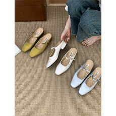 批发包头半拖鞋女<b class='q'>夏</b>外穿春秋新款韩版法式晚风气质银色单鞋子粗跟凉拖
