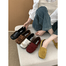 批发<b class='q'>英伦</b>风平底单鞋深口小皮鞋2025年新款一脚蹬懒人豆豆鞋时装简约鞋