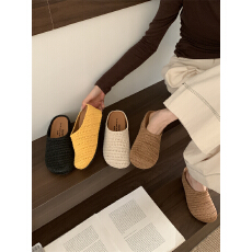 批发小众手工编织包头半拖鞋女<b class='q'>夏</b>外穿2025新款波西米亚厚底勃肯凉拖鞋