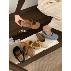 批发小众手工编织包头半拖鞋女<b class='q'>夏</b>穿增高7厘米波西米亚厚底勃肯凉拖鞋