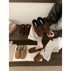 批发2025年秋冬季新款法式复古方头厚底包头拖女百搭<b class='q'>显瘦</b>懒人毛毛拖鞋