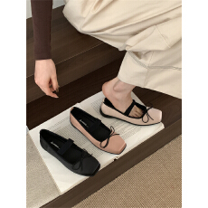 批发+B JIABAO加宝2025年法式方头平底单鞋女百搭<b class='q'>气质</b>蝴蝶结芭蕾舞鞋