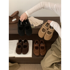 批发2025年秋冬新款法式<b class='q'>复古</b>圆头魔术贴保暖毛毛鞋女百搭勃肯鞋