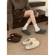 平底舒适包头毛毛拖鞋女2025秋季新款复古外穿毛绒百搭加绒半拖鞋