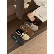 批发复古时尚<b class='q'>百搭</b>厚底棉鞋女2025新款冬季加绒加厚保暖一脚蹬勃肯鞋子