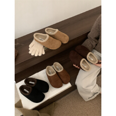 平底勃肯鞋女秋冬新款包头毛毛半拖鞋外穿加绒保暖懒人一脚蹬棉拖