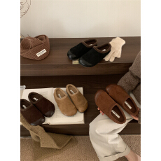 2025秋冬外穿丑萌大头女复古包头棉毛毛半拖鞋加绒保暖一脚蹬懒人