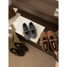 批发2025年冬季新款复古<b class='q'>休闲</b>毛呢玛丽珍鞋女圆头百搭加绒保暖浅口单鞋