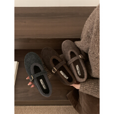 法式平底仙女加绒毛毛鞋女2025秋冬新款保暖玛丽珍鞋勃肯鞋棉鞋子