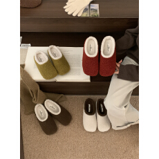 韩版复古风厚底加绒拖鞋女外穿2025新款羊羔毛时尚百搭包头半拖鞋