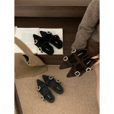 批发法式水钻气质单鞋<b class='q'>秋</b>冬尖头通勤<b class='q'>秋</b>冬新款毛呢女鞋豆豆鞋棉鞋毛毛鞋