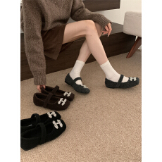 批发法式轻奢水钻扣气质毛毛鞋<b class='q'>秋</b>冬款毛呢加绒名媛风玛丽珍瓢鞋