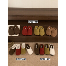 批发复古羊羔毛加绒毛毛拖鞋女外穿2025新款小香风拼接懒人一脚蹬棉拖