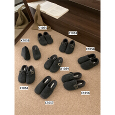 批发灰色系列一脚蹬羊羔毛加绒勃肯鞋包头半拖鞋女外穿保暖棉拖毛毛拖