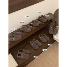 批发棕色系列一脚蹬羊羔毛加绒勃肯鞋包头半拖鞋女外穿保暖棉拖毛毛拖