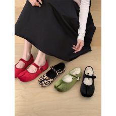 批发猪脚鞋女单鞋分趾马蹄鞋一字扣带绒面玛丽珍鞋网红软底<b class='q'>复古</b>豆豆鞋