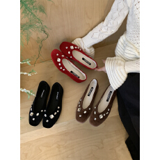 批发水钻平底单鞋女2026新款配裙子<b class='q'>气质</b>高级不累脚绒面黑色一脚蹬瓢鞋