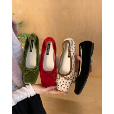 批发法式仙女风绒面方头单鞋女2026年<b class='q'>春</b>秋新款蝴蝶结通勤平底玛丽珍鞋