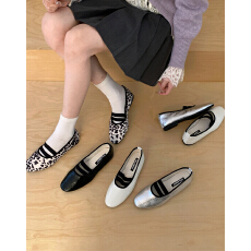 复古豹纹平底玛丽珍鞋女鞋子2026新款百搭单鞋豆豆鞋晚晚鞋