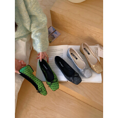 法式气质一脚蹬2026年春季方头芭蕾舞鞋女浅口蝴蝶结奶奶鞋单鞋