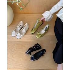 批发法式蝴蝶结内增高玛丽珍鞋浅口单鞋2026新款晚晚风小众缎面芭蕾鞋