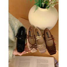 批发法式蝴蝶结平底玛丽珍鞋女2026新款春季方头浅口温柔配裙子单鞋女