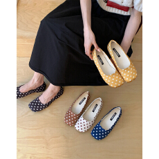 批发简约平底方头浅口芭蕾鞋单鞋日常<b class='q'>通勤</b>黑色波点浅口瓢鞋一脚蹬女鞋