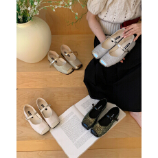 批发潮牌银色亮片单鞋女早春新款法式晚风气质仙女芭蕾玛丽珍鞋